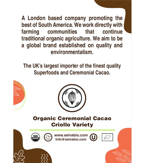 Organic Ceremonial Cacao, 500g From The Ashaninka, Matsigenga and Farmers Located in The Central Rainforest of Peru.