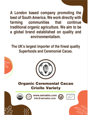 Organic Ceremonial Cacao, 500g From The Ashaninka, Nomatsigenga and Farmers Located in The Central Rainforest of Peru.
