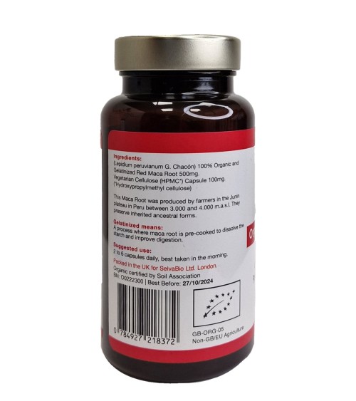 Organic Gelatinized Red Maca Root Capsules - Vegan