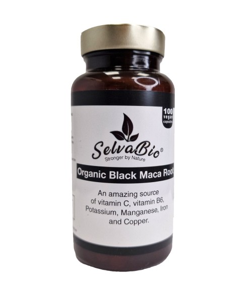 Organic Gelatinized Black Maca Capsules - Peruvian 100 Vegan Caps.