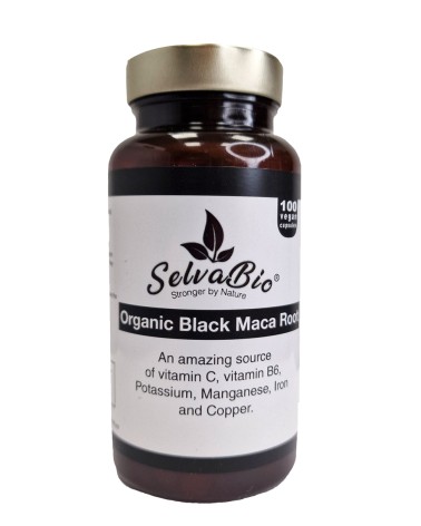 Organic Gelatinized Black Maca Capsules - Peruvian 100 Vegan Caps.