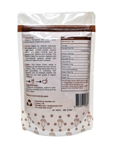 SelvaBio Organic Cacao Powder, Criollo Variety
