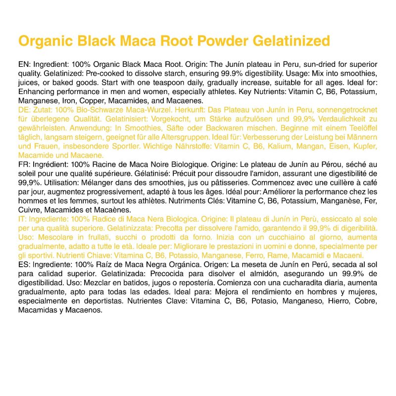Raíz de Maca Negra Orgánica en Polvo Gelatinizado - 250g - del Peru
