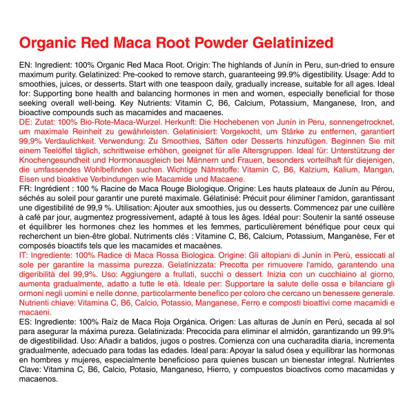 Raíz de Maca Roja Orgánica Gelatinizada en Polvo - Vegana - 250g 2