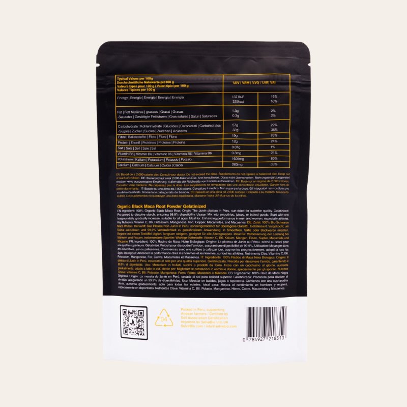 Black Maca Powder (Gelatinized) 250g Front
