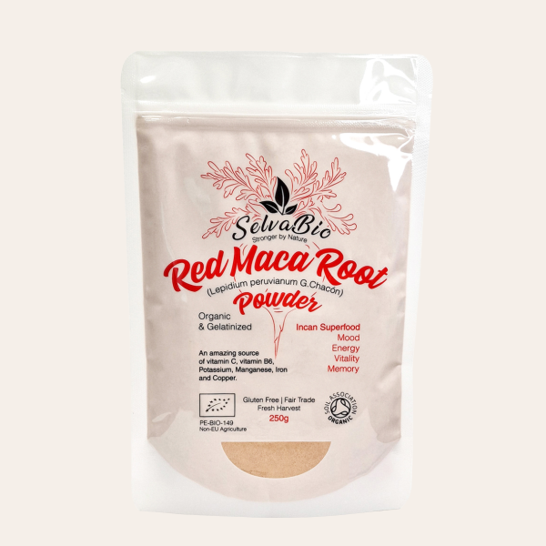 Raíz de Maca Roja Orgánica en Polvo Gelatinizado - Vegana - 250g - From Peru