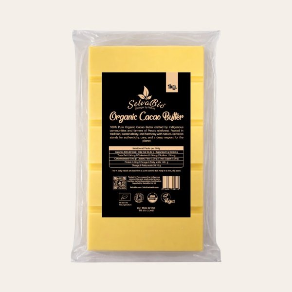 Manteca de cacao orgánica - De agricultores y de las tribus Ashaninka y Nomatsigenga de Perú - Bloque de 1 kg