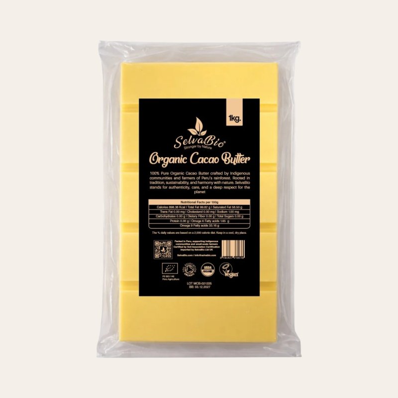 Manteca de cacao orgánica - De agricultores y de las tribus Ashaninka y Nomatsigenga de Perú - Bloque de 1 kg