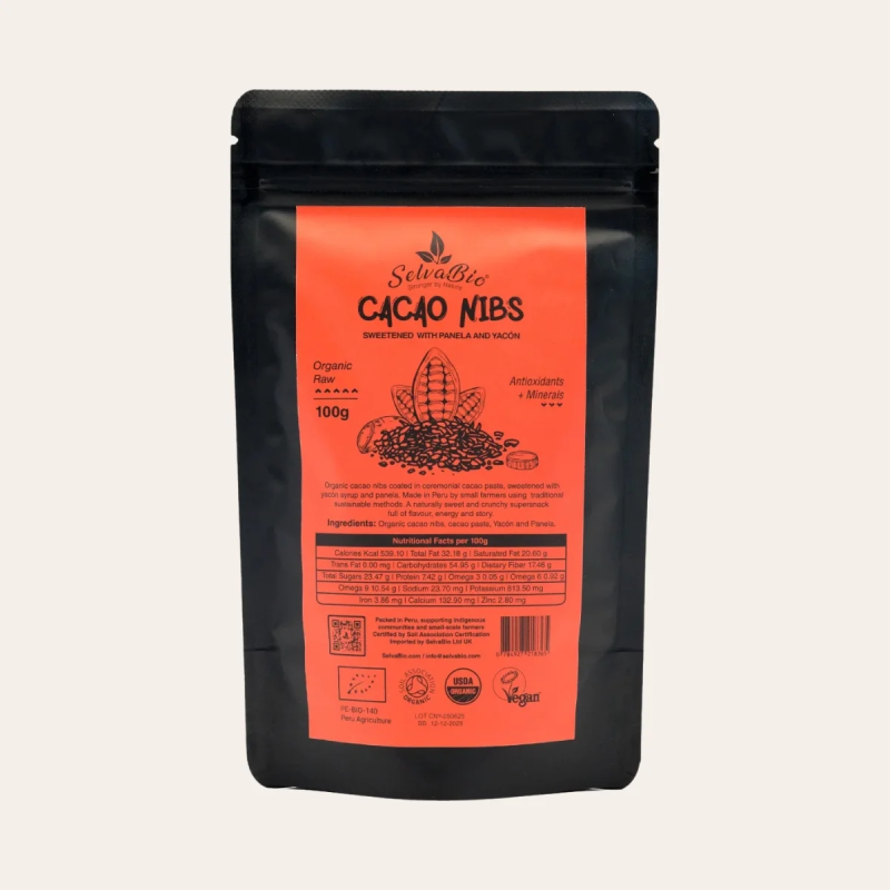 Cacao Nibs Endulzados con Yacón y Panela - 100g