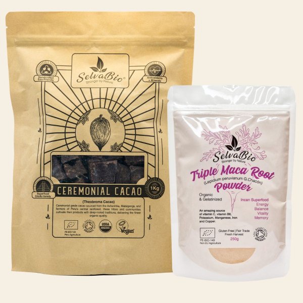 Ceremonial Cacao 1 kg + Polvo de Triple Maca 250 g