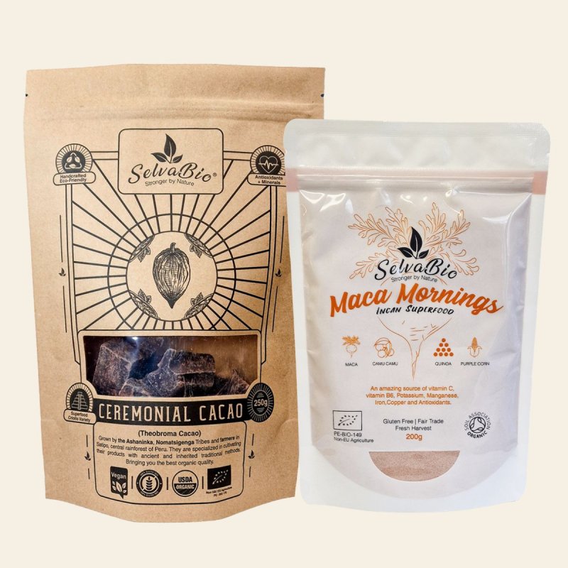 Cacao Ceremonial 250g + Maca Mornings Blend 200g
