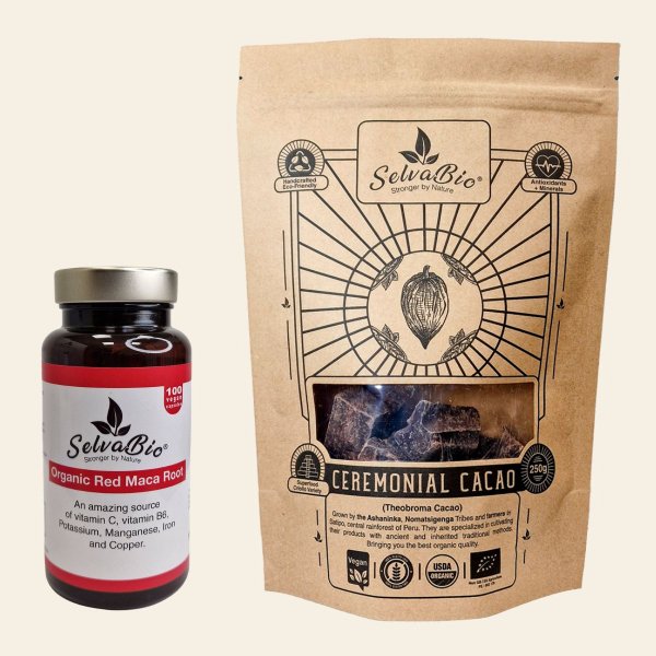Ceremonial Cacao 250g + Red Maca Capsules 500mg