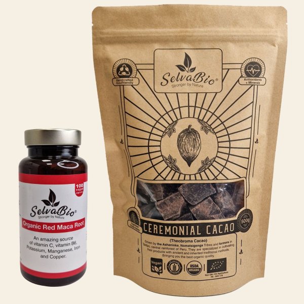Ceremonial Cacao 500g + Red Maca Capsules 500mg