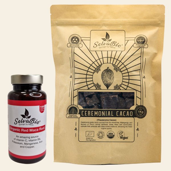 Ceremonial Cacao 1kg + Red Maca Capsules 500mg