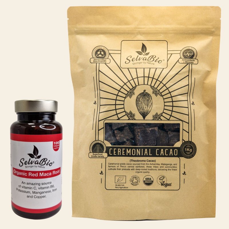 Ceremonial Cacao 1kg + Red Maca Capsules 500mg
